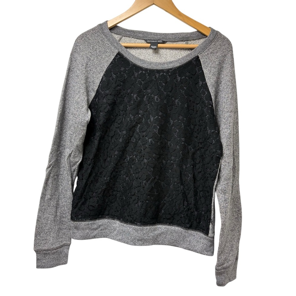 Victoria's Secret Lace Overlay Sweatshirt Size Medium Black Gray NWT